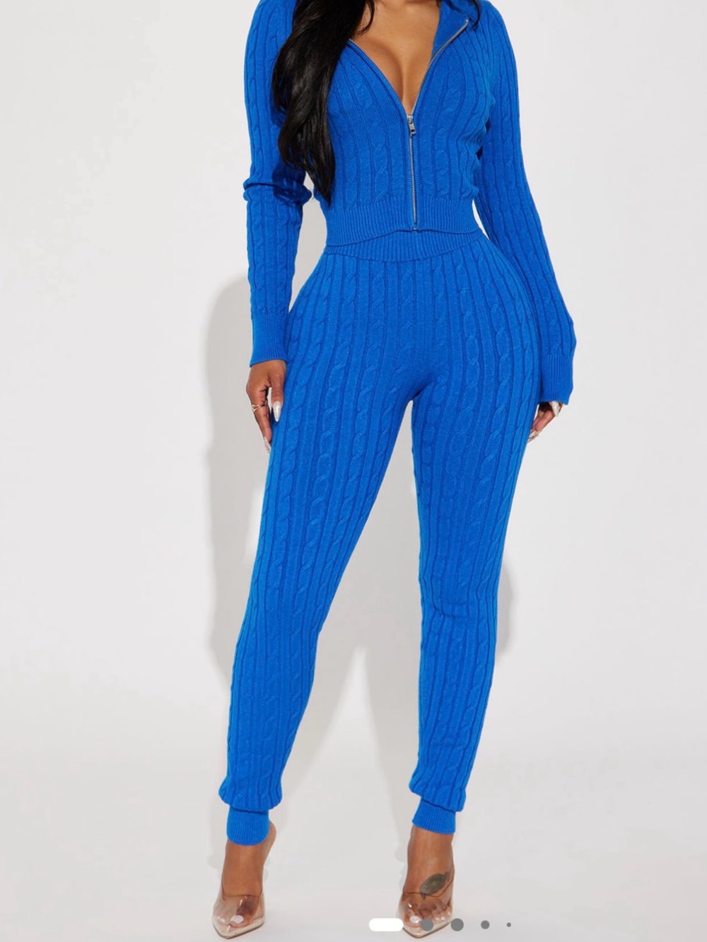 Fashion Nova Cable Knit Zip-Front two pieces outfit - Royal Blue